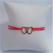Červený textilní náramek dvě srdce, Ag 925
