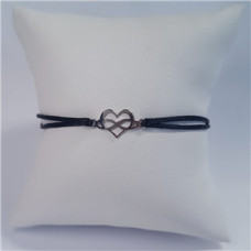 Černý textilní náramek srdce a nekonečno, Ag 925