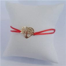 Červený textilní náramek strom života srdce, Ag 925
