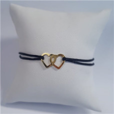 Černý textilní náramek dvě srdce, Ag 925