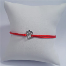 Červený textilní náramek psí tlapka, Ag 925