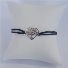 Černý textilní náramek strom života srdce, Ag 925