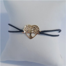 Černý textilní náramek strom života srdce, Ag 925