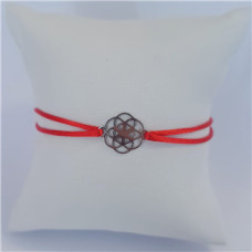 Červený textilní náramek květ života, Ag 925