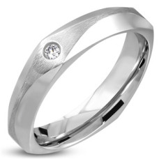 Ocelový prsten se zirkonem, vel. 52