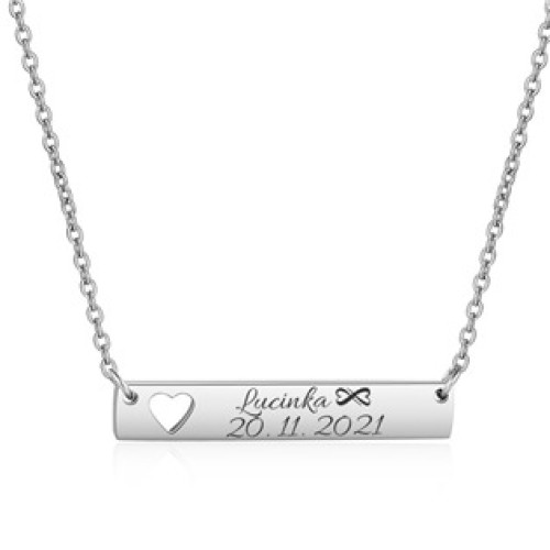 Personalizovaný ocelový náhrdelník, destička se srdíčkem Personalizovaný ocelový náhrdelník, destička se srdíčkem