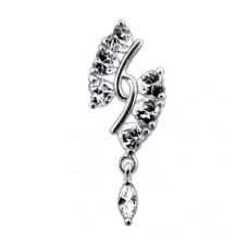 Stříbrný piercing do pupíku, čiré zirkony