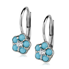 Dívčí stříbrné náušnice - kytičky tyrkysové