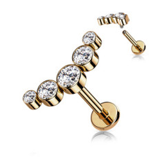Zlacený piercing do brady se zirkony