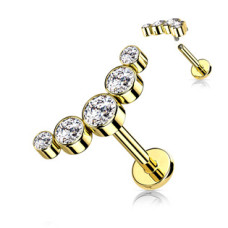 Zlacený piercing do brady se zirkony