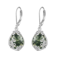 Stříbrné náušnice s mechovými acháty