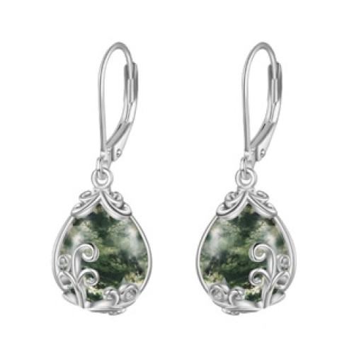 Stříbrné náušnice s mechovými acháty Stříbrné náušnice s mechovými acháty