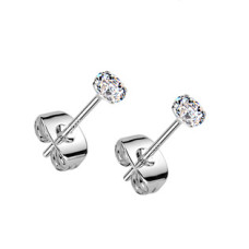 Stříbrné náušnice na puzetu - zirkony 3 mm