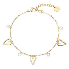 Náramek ocelový s perličkami a srdíčky