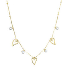 Náhrdelník ocelový s perličkami a srdíčky
