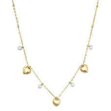 Náhrdelník ocelový s perličkami a srdíčky 