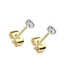 Zlacené stříbrné náušnice na puzetu - zirkony 3 mm