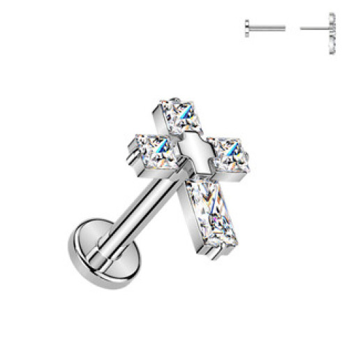 Piercing do brady křížek - PUSH IN labreta TITAN Piercing do brady křížek - PUSH IN labreta TITAN