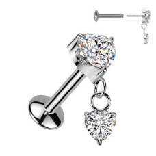 Piercing do ucha se srdíčky - PUSH IN labreta TITAN