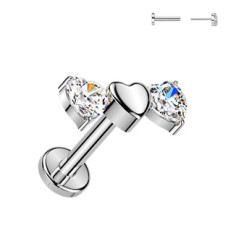 Piercing do brady se srdíčky - PUSH IN labreta TITAN