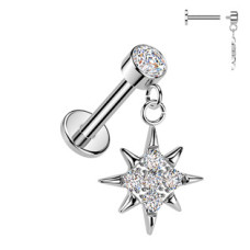 Piercing do ucha - labreta hvězda 1,2 x 6 mm