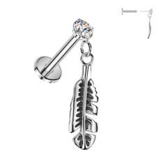 Piercing do ucha PUSH IN labreta s peříčkem