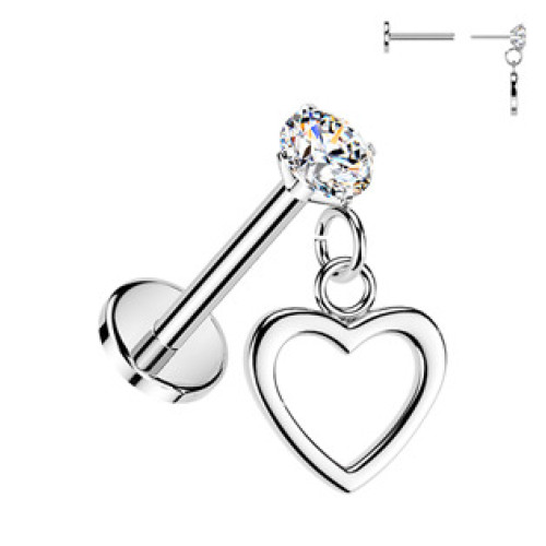 Piercing do ucha - labreta se zavěšeným srdíčkem Piercing do ucha - labreta se zavěšeným srdíčkem