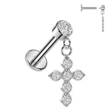 Piercing do ucha - labreta s křížkem, 1,2 x 6 mm