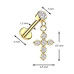 Zlacený piercing do ucha - labreta s křížkem, 1,2 x 6 mm