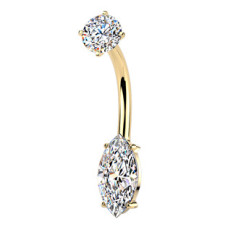 Zlacený ocelový piercing do pupíku se zirkony