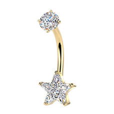 Zlacený ocelový piercing do pupíku hvězda