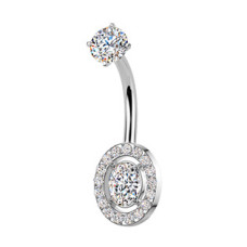 Ocelový piercing do pupíku se zirkony