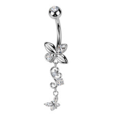 Visací piercing do pupíku s motýlky