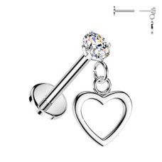 Piercing do ucha - labreta se zavěšeným srdíčkem