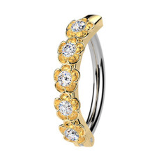 Zlacený piercing do pupíku s kytičkami