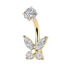 Zlacený ocelový piercing do pupíku motýlek
