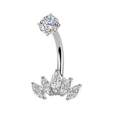 Ocelový piercing do pupíku se zirkony