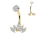 Zlacený ocelový piercing do pupíku se zirkony