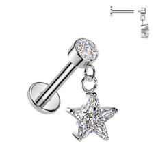 Piercing do ucha - labreta se zavěšenou hvězdičkou