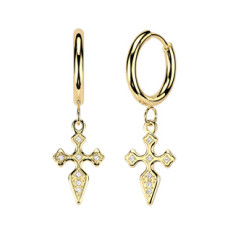 Zlacené visací ocelové náušnice s křížky