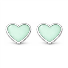 Stříbrné náušnice srdce pastelově zelená