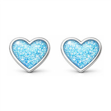 Stříbrné náušnice srdce třpytky modré