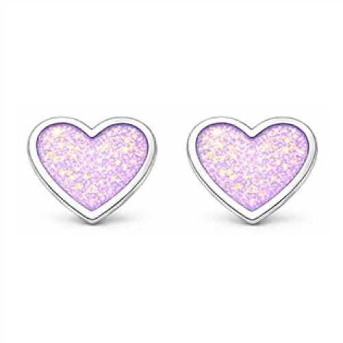 Stříbrné náušnice srdce fialová perleť Stříbrné náušnice srdce fialová perleť