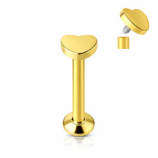 Zlacený piercing do brady - labreta srdíčko
