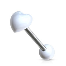 Piercing do jazyku - srdíčko, barva bílá