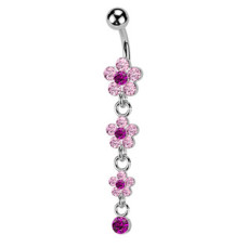 Visací piercing do pupíku - kytičky