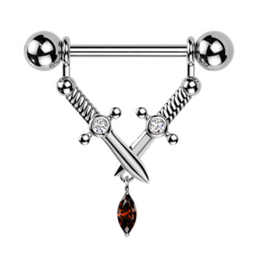 Ozdobný piercing do bradavky s dýkami Ozdobný piercing do bradavky s dýkami