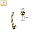 Zlatý piercing do obočí 1,2 x 6 mm, kuličky 3 mm, Au 585/1000