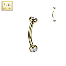 Zlatý piercing do obočí 1,2 x 8 mm, Au 585/1000