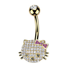 Zlacený piercing do pupíku kočička